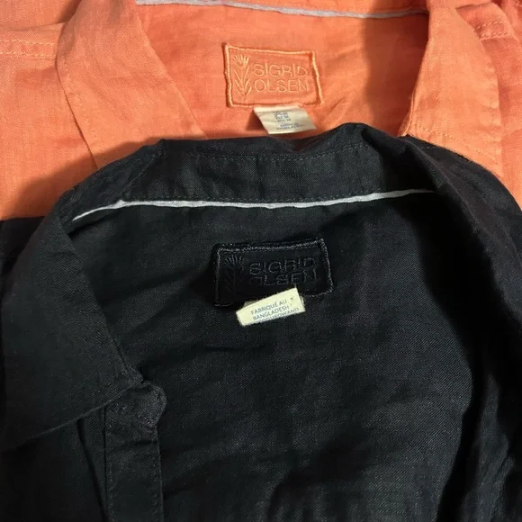 Sigrid Olsen long sleeve button down 100% linen long line tops bundle of two M - Picture 2 of 9